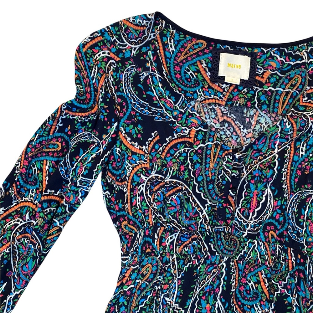 Anthropologie Navy Multicolor Paisley Long-Sleeve Dress - Picture 2 of 5